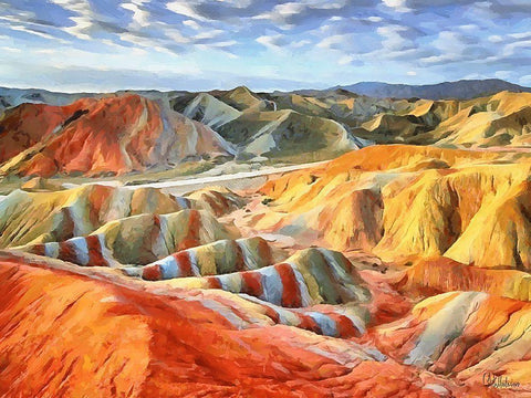 Painted Mountains I Black Ornate Wood Framed Art Print with Double Matting by Medeiros, Celito