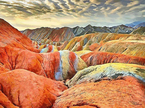 Painted Mountains II Black Ornate Wood Framed Art Print with Double Matting by Medeiros, Celito