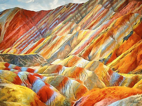 Painted Mountains V White Modern Wood Framed Art Print with Double Matting by Medeiros, Celito