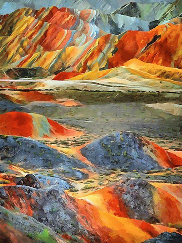 Painted Mountains IX Black Ornate Wood Framed Art Print with Double Matting by Medeiros, Celito