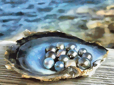 Pearls in Shell White Modern Wood Framed Art Print with Double Matting by Medeiros, Celito