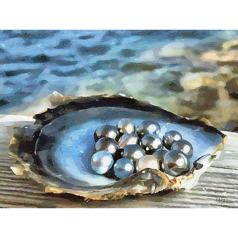 Pearls in Shell Black Modern Wood Framed Art Print with Double Matting by Medeiros, Celito