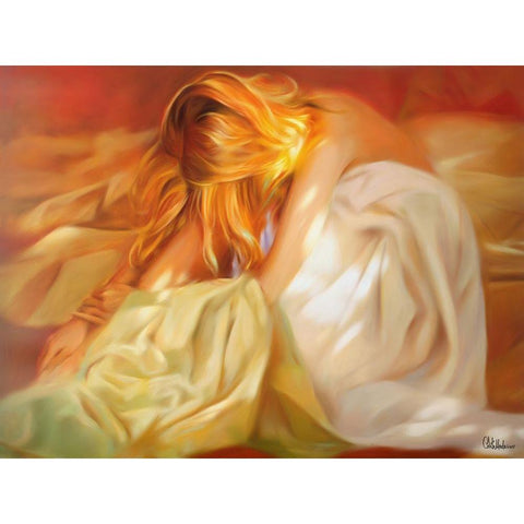 Girl with Golden Hair Black Modern Wood Framed Art Print by Medeiros, Celito