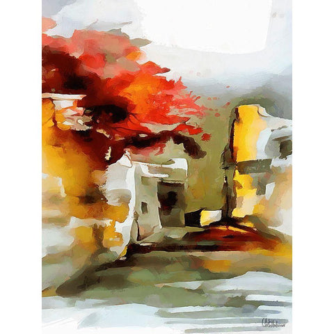 Our Town White Modern Wood Framed Art Print by Medeiros, Celito