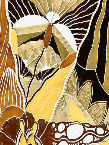 Yellow-Brown Flowers White Modern Wood Framed Art Print with Double Matting by Medeiros, Celito