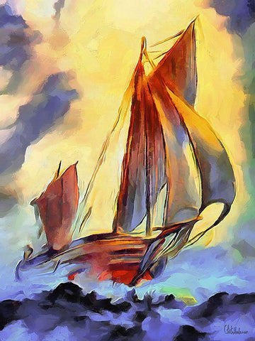 Sail on the Sea White Modern Wood Framed Art Print with Double Matting by Medeiros, Celito