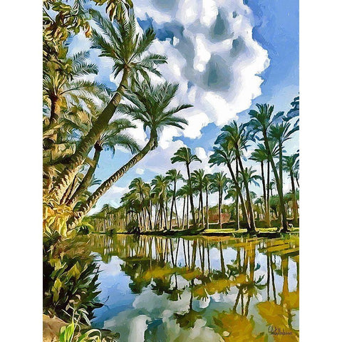 River with Palms White Modern Wood Framed Art Print by Medeiros, Celito