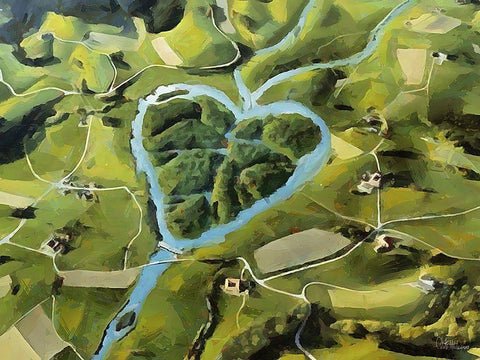 Heart of River White Modern Wood Framed Art Print with Double Matting by Medeiros, Celito