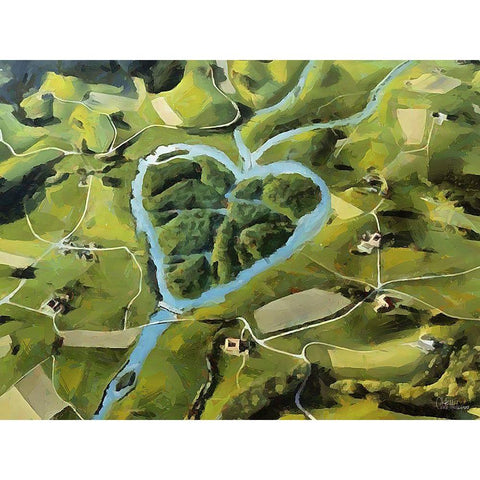 Heart of River Black Modern Wood Framed Art Print with Double Matting by Medeiros, Celito