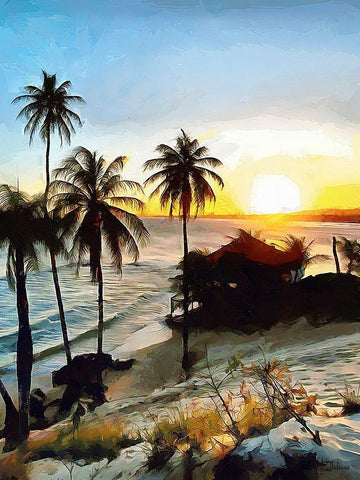 Sunset in Paradise I White Modern Wood Framed Art Print with Double Matting by Medeiros, Celito