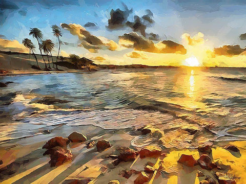 Sunset in Paradise II Black Ornate Wood Framed Art Print with Double Matting by Medeiros, Celito