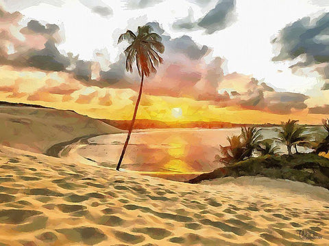 Sunset in Paradise III White Modern Wood Framed Art Print with Double Matting by Medeiros, Celito