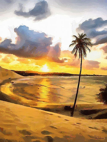 Sunset in Paradise IV White Modern Wood Framed Art Print with Double Matting by Medeiros, Celito