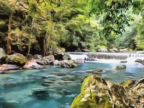 Watterfall in Jungle I White Modern Wood Framed Art Print with Double Matting by Medeiros, Celito