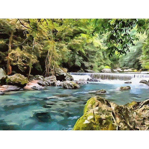 Watterfall in Jungle I Black Modern Wood Framed Art Print with Double Matting by Medeiros, Celito