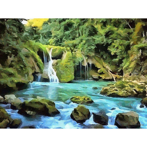 Watterfall in Jungle II Black Modern Wood Framed Art Print with Double Matting by Medeiros, Celito