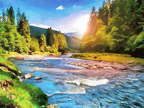 River in Forest VI Black Ornate Wood Framed Art Print with Double Matting by Medeiros, Celito