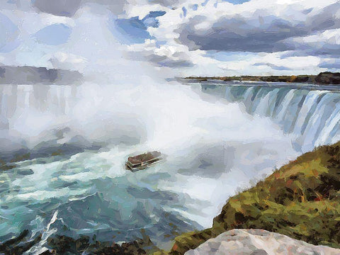 Niagara Falls VII White Modern Wood Framed Art Print with Double Matting by Medeiros, Celito