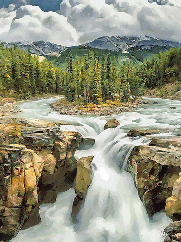 Sunwapta Falls Black Ornate Wood Framed Art Print with Double Matting by Medeiros, Celito