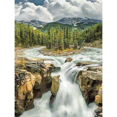 Sunwapta Falls Gold Ornate Wood Framed Art Print with Double Matting by Medeiros, Celito