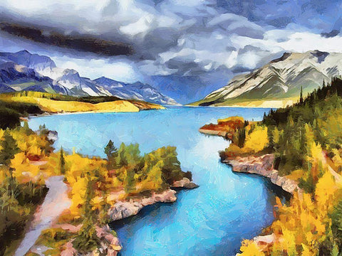 Lake in Canadian Rockies White Modern Wood Framed Art Print with Double Matting by Medeiros, Celito