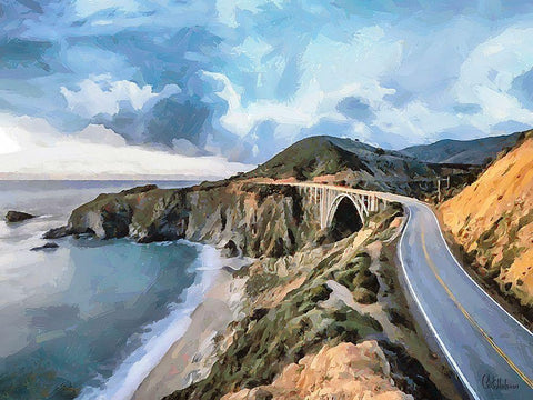 Bridge near Sea Black Ornate Wood Framed Art Print with Double Matting by Medeiros, Celito