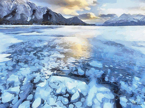 Frozen Maligne Lake  White Modern Wood Framed Art Print with Double Matting by Medeiros, Celito