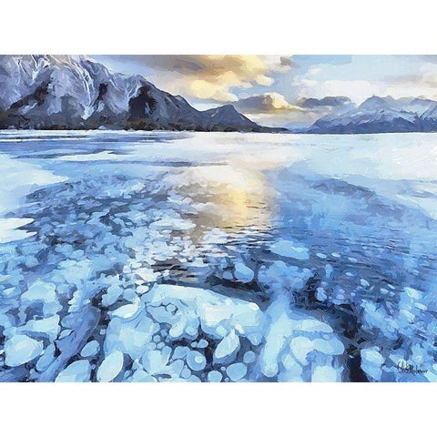 Frozen Maligne Lake  Gold Ornate Wood Framed Art Print with Double Matting by Medeiros, Celito