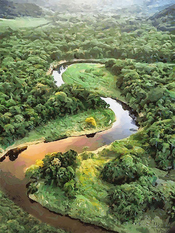 Slowly River White Modern Wood Framed Art Print with Double Matting by Medeiros, Celito