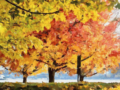 Autumn Trees in the City I White Modern Wood Framed Art Print with Double Matting by Medeiros, Celito