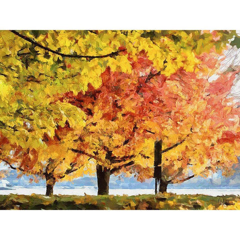 Autumn Trees in the City I White Modern Wood Framed Art Print by Medeiros, Celito