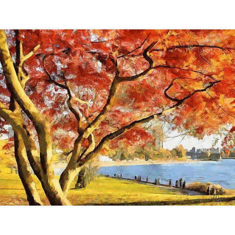 Autumn Trees in the City II White Modern Wood Framed Art Print by Medeiros, Celito
