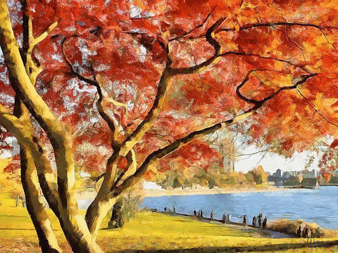Autumn Trees in the City II White Modern Wood Framed Art Print with Double Matting by Medeiros, Celito