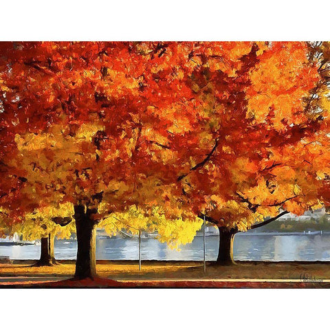 Autumn Trees in the City III White Modern Wood Framed Art Print by Medeiros, Celito