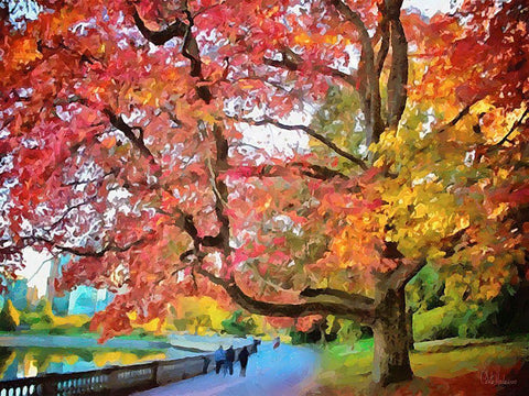 Autumn Trees in the City IV White Modern Wood Framed Art Print with Double Matting by Medeiros, Celito