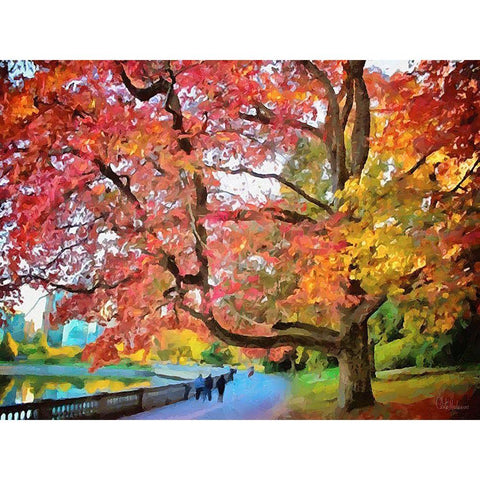 Autumn Trees in the City IV Black Modern Wood Framed Art Print with Double Matting by Medeiros, Celito