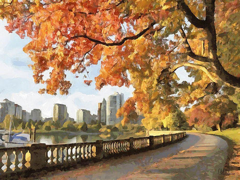 Autumn Trees in the City V White Modern Wood Framed Art Print with Double Matting by Medeiros, Celito