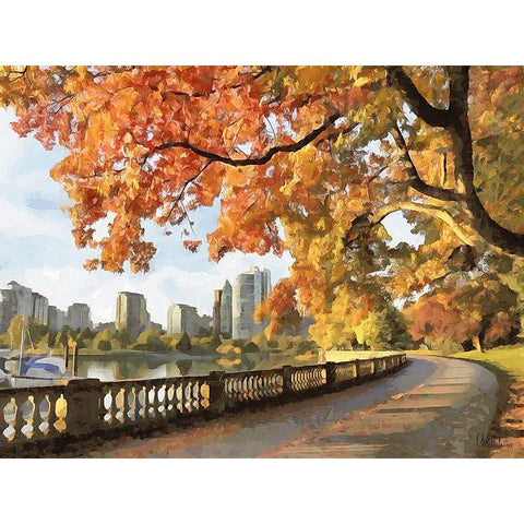Autumn Trees in the City V Black Modern Wood Framed Art Print by Medeiros, Celito