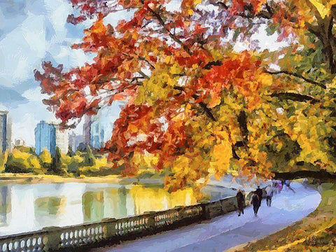 Autumn Trees in the City VI White Modern Wood Framed Art Print with Double Matting by Medeiros, Celito