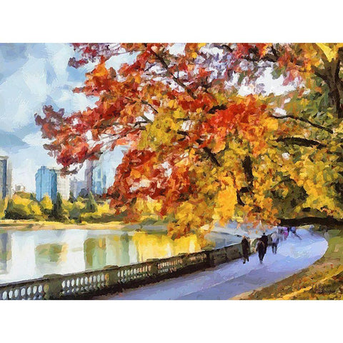 Autumn Trees in the City VI Black Modern Wood Framed Art Print with Double Matting by Medeiros, Celito