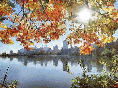Autumn Trees in the City VII Black Ornate Wood Framed Art Print with Double Matting by Medeiros, Celito