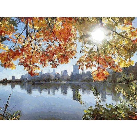 Autumn Trees in the City VII Black Modern Wood Framed Art Print with Double Matting by Medeiros, Celito