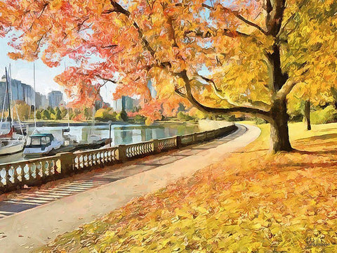 Autumn Trees in the City VIII White Modern Wood Framed Art Print with Double Matting by Medeiros, Celito
