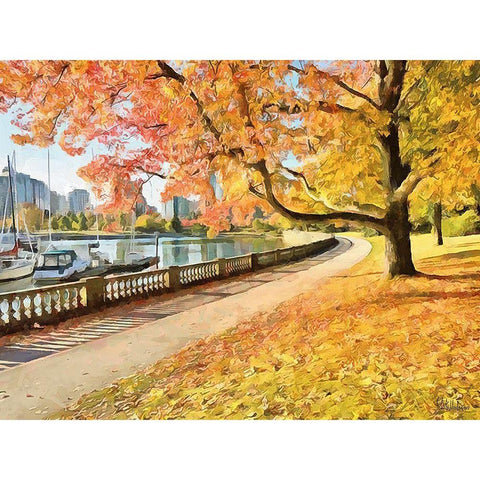 Autumn Trees in the City VIII Black Modern Wood Framed Art Print with Double Matting by Medeiros, Celito