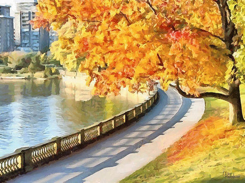 Autumn Trees in the City IX White Modern Wood Framed Art Print with Double Matting by Medeiros, Celito