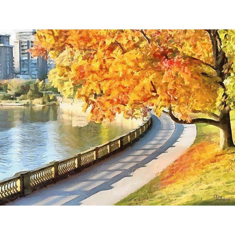 Autumn Trees in the City IX Black Modern Wood Framed Art Print with Double Matting by Medeiros, Celito