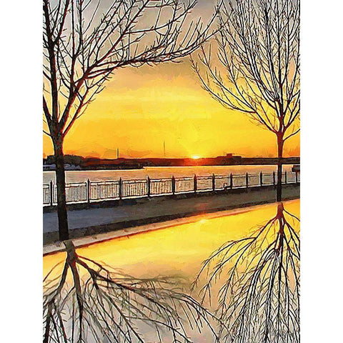 Mirrored Trees by Sunset II White Modern Wood Framed Art Print by Medeiros, Celito