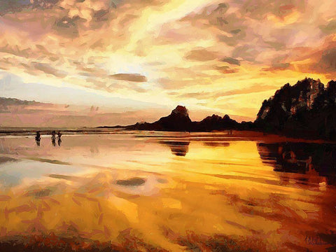 Sunset above the Lake Black Ornate Wood Framed Art Print with Double Matting by Medeiros, Celito