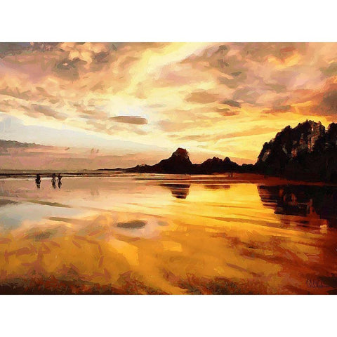 Sunset above the Lake White Modern Wood Framed Art Print by Medeiros, Celito