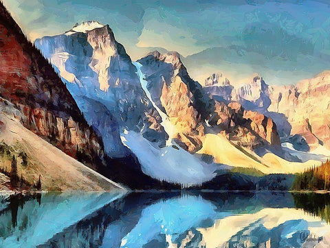 Moraine Lake II White Modern Wood Framed Art Print with Double Matting by Medeiros, Celito